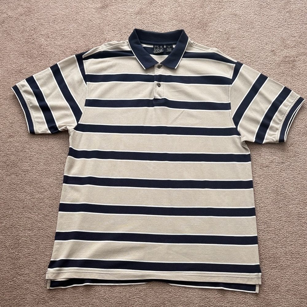 Jos. A. Bank Beige and Navy Striped Polo